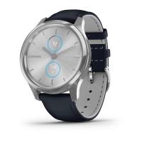 Garmin VIVOMOVE LUXE серебристый с итальянским кожаным темно-синим ремешком