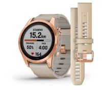 Garmin FENIX 7S Sapphire Solar титановый цвета розовое золото с песчаным кожаным ремешком